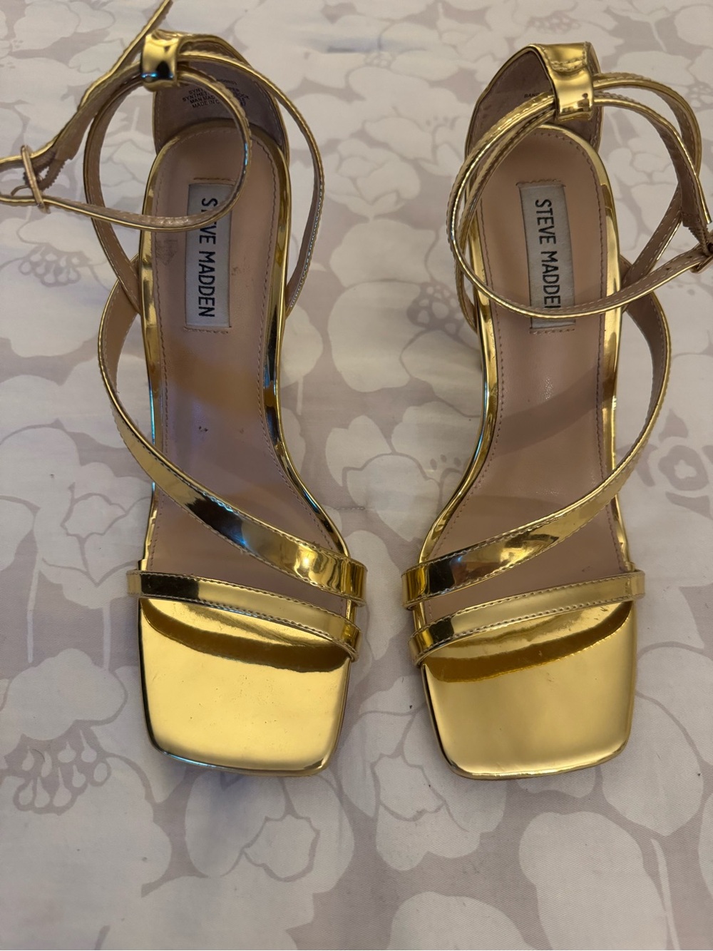 Steve Madden Gold Metallic Strappy Ankle-Wrap Heels